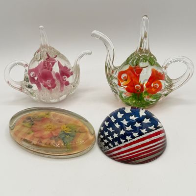 LOT 92: Four Paperweights -Joe St. Clair and More