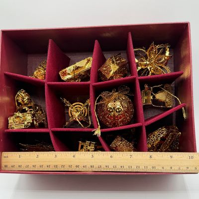 LOT 99: Danbury Mint Gold Christmas Ornament Collection - 12 Ornaments