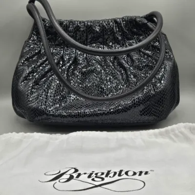 LOT 147: Black Python-embossed Leather Hobo Bag by Brighton