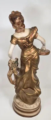 LOT 64: Vintage Figural Sculpture and Pedestal Stand in the Art Nouveau Style / Figurine is 27" Tall and Stand is 25" Tall