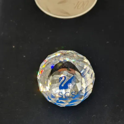 LOT 139: Vintage Swarovski SCS Crystal Ball Paperweight w/Original Box, 2000 Annual Edition Columbine Plaque in Original Box, Centenary...