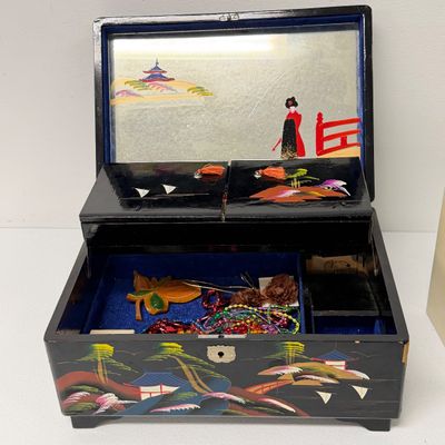 LOT 164: Vintage Jewelry Boxes with Costume Jewelry Collection Plus Craft / Repair Items