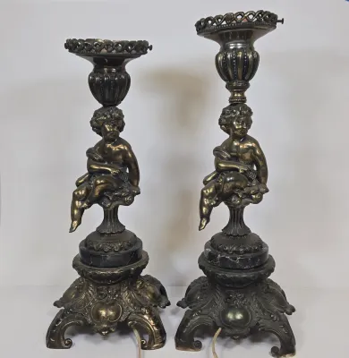 LOT 69: Pair of Vintage Victorian-style Figural Banquet and Parlor Table Lamps/ 30" Tall