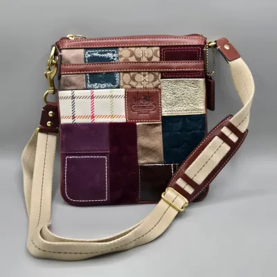 LOT 140: Coach Holiday Patchwork Swing Pack Shoulder Bag