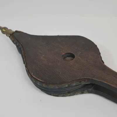 LOT 58: 2 Vintage Coiled Brass Hunting Horns and Fireplace Bellows Crafted from Wood and Brass