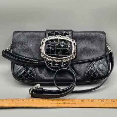 LOT 149: Brighton Black Pebbled Leather Fold-over Handbag