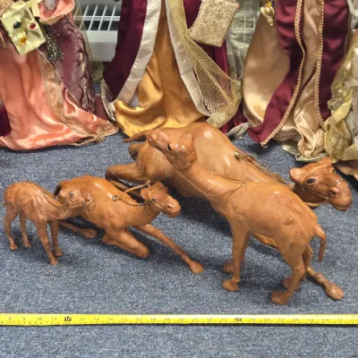 LOT 75: Vintage Dromedary Camel Figurines and Nativity Set Including 3 Kings, Mary, Joseph, Baby Jesus, and More