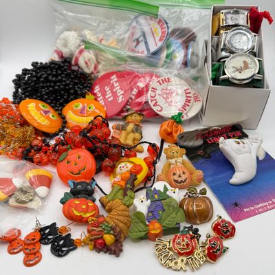 LOT 87: Collection of Holiday Pins, Earrings and More