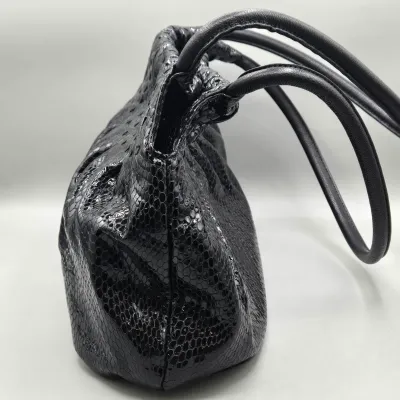 LOT 147: Black Python-embossed Leather Hobo Bag by Brighton