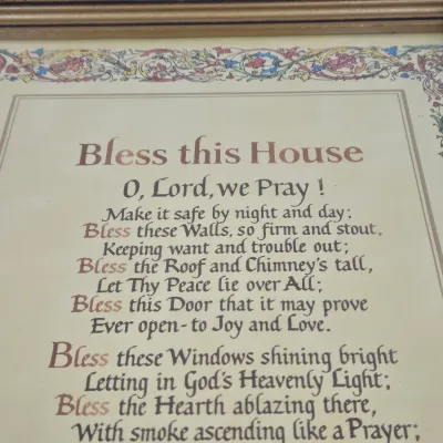LOT 53: "Bless This House" Wall Art Print, Pair of Holy Water Fonts, Decorative Wall Plate Featuring Jesus Christ, Handcrafted...