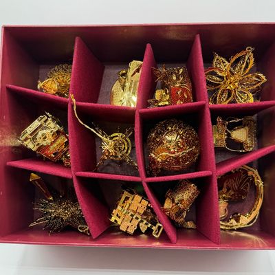 LOT 99: Danbury Mint Gold Christmas Ornament Collection - 12 Ornaments