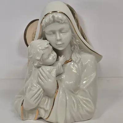 LOT 50: Holy Family Music Box Figurine, Vintage Mikasa Holiday Elegance Madonna and Child Porcelain Figurine, and Madonna and Child Wall...