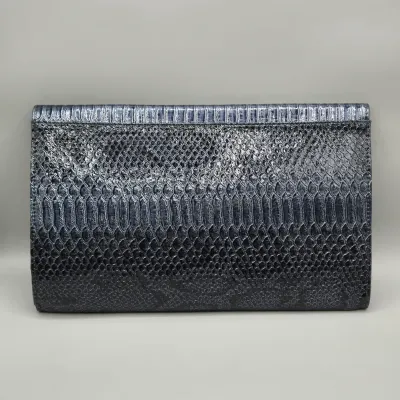 LOT 144: Black and Silver Faux Snakeskin Envelope Clutch Purse by Giannini