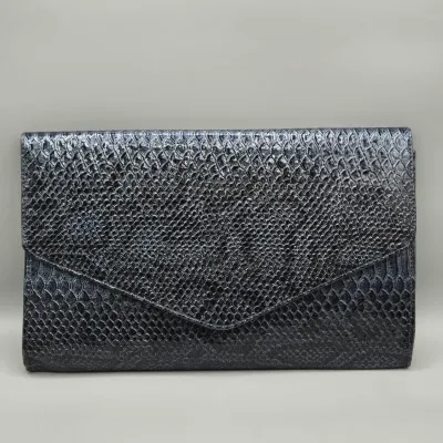 LOT 144: Black and Silver Faux Snakeskin Envelope Clutch Purse by Giannini