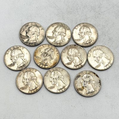LOT 178: 1964 US Quarters ( 10 Coins) - 90 % Silver