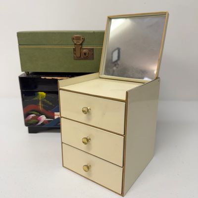 LOT 164: Vintage Jewelry Boxes with Costume Jewelry Collection Plus Craft / Repair Items