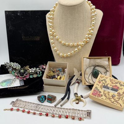 LOT 88: Costume Jewelry Collection - Camrose & Kross Jackie Kennedy Faux Pearls, Joan Rivers Statement Necklace and More