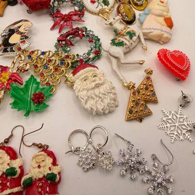 LOT 84: Big Lot of Holiday Pins, Earrings and More