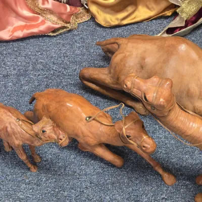 LOT 75: Vintage Dromedary Camel Figurines and Nativity Set Including 3 Kings, Mary, Joseph, Baby Jesus, and More