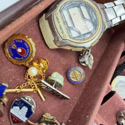 LOT 97: Vintage Men's Jewelry Collection - Watches, Tie Clips, Pins and More - in Case