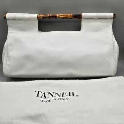 LOT 156: White Leather Handbag with a Bamboo Top Handle by Tanner Made in Italy