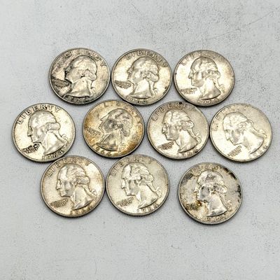 LOT 178: 1964 US Quarters ( 10 Coins) - 90 % Silver