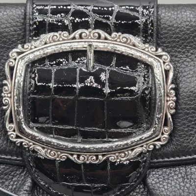 LOT 149: Brighton Black Pebbled Leather Fold-over Handbag