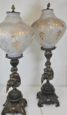 LOT 69: Pair of Vintage Victorian-style Figural Banquet and Parlor Table Lamps/ 30" Tall