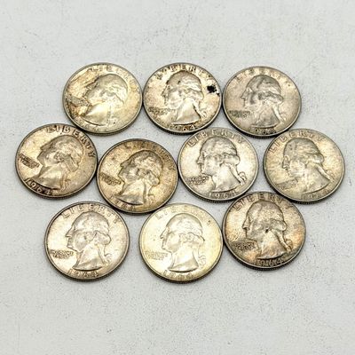 LOT 174: US Quarters - 1964 (10 coins) - 90 % Silver