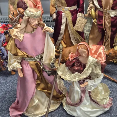 LOT 75: Vintage Dromedary Camel Figurines and Nativity Set Including 3 Kings, Mary, Joseph, Baby Jesus, and More