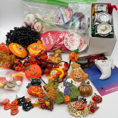 LOT 87: Collection of Holiday Pins, Earrings and More