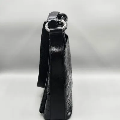 LOT 152: Black Patent Leather Crocodile-embossed Brighton Sonny Shoulder Bag