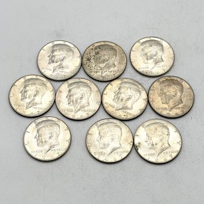 LOT 177: Kennedy Half Dollar Coins (10) 1967 - 40% Silver