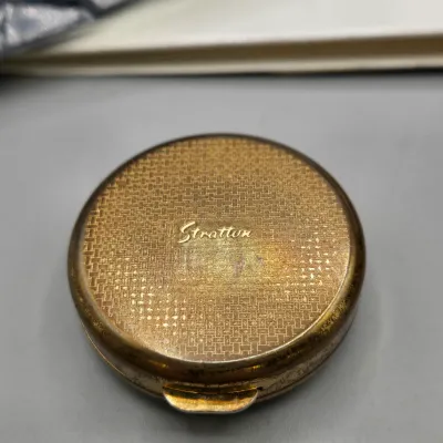 LOT 128: Two Silk Scarves Made in Italy in Original Packaging, Black Lacquer Trinket Box, Stratton Pill Box and Mirror Compact, and 4...