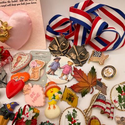 LOT 84: Big Lot of Holiday Pins, Earrings and More