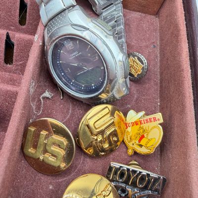 LOT 97: Vintage Men's Jewelry Collection - Watches, Tie Clips, Pins and More - in Case