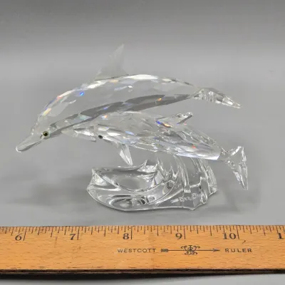 LOT 132: Retired Swarovski SCS 1990 Annual Edition "Lead Me" Dolphins Figurine Designed by Michael Stamey