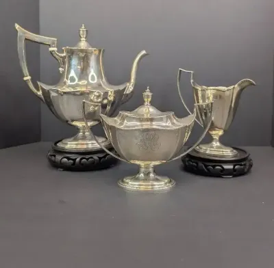 Sterling Silver Monogrammed Tea Serving Set