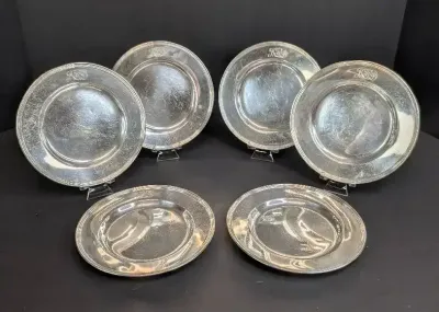 Sterling Silver Monogrammed Dessert Plate Set