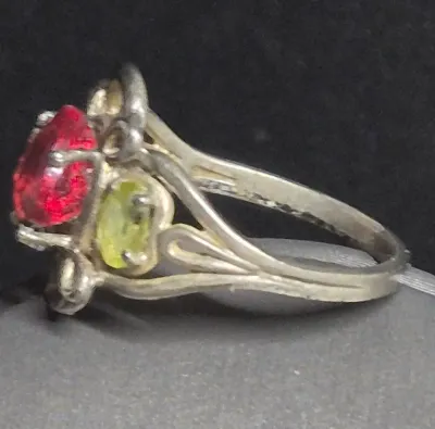 1.0 Carat Natural Trillion Red Andesine set Victorian filigree ring [size 7]