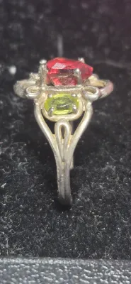 1.0 Carat Natural Trillion Red Andesine set Victorian filigree ring [size 7]