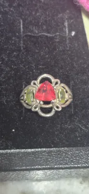 1.0 Carat Natural Trillion Red Andesine set Victorian filigree ring [size 7]