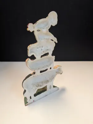 Vintage 9" Cast Iron Doorstop Midwest Importers Farm House Animal Stack Cow, Pig, Sheep, Duck & Rooster