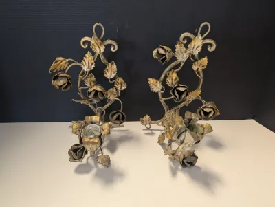 Gold Tone Metal Floral Design Candle Holder