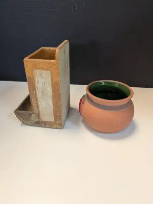 Stoneware Matches Wall Holder & Terra Cotta Chili Pepper Salsa Bowl