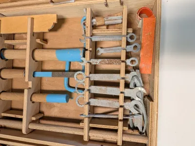 Vintage Tool Set Inside A Wooden Latched Box