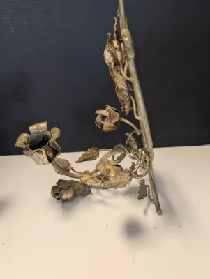 Gold Tone Metal Floral Design Candle Holder