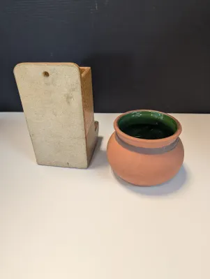 Stoneware Matches Wall Holder & Terra Cotta Chili Pepper Salsa Bowl