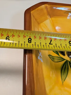 Vintage Folk Art Pottery Serving Dishes Yellow w/ Olive Design