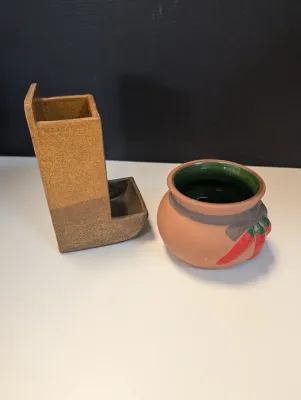 Stoneware Matches Wall Holder & Terra Cotta Chili Pepper Salsa Bowl